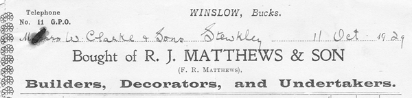 Matthews & Son billhead 1929